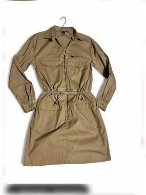 H&M sz 6 Khaki Safari Utility Drawstring Waist cotton Dress long sleeve military